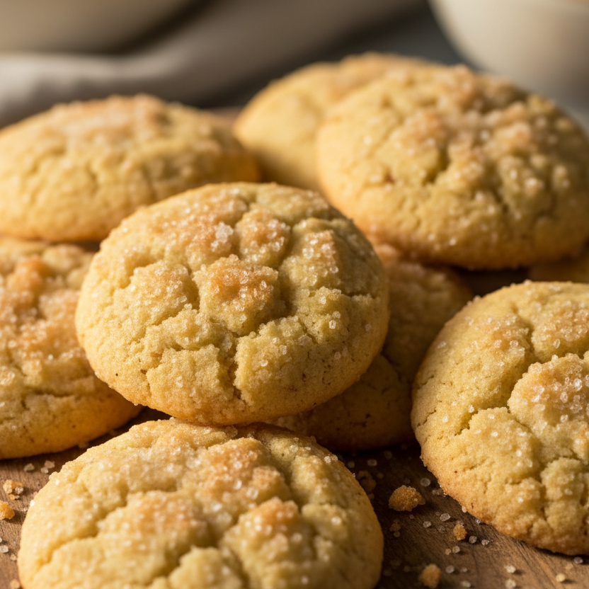small round vanilla shortbread bites, with a rough texture on top